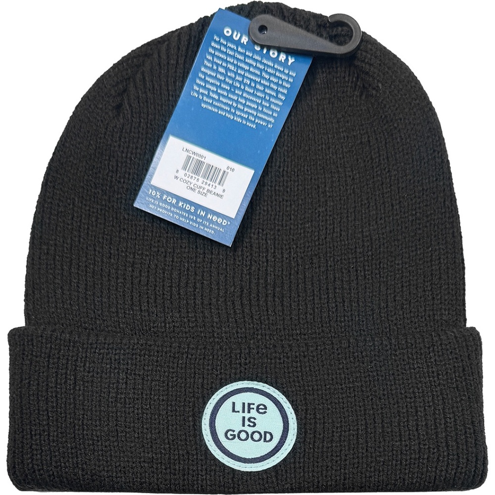 Life Is Good Cozy Cuff Beanie - NWT Adult One Size Black / Cyan -‎ #48534-D5